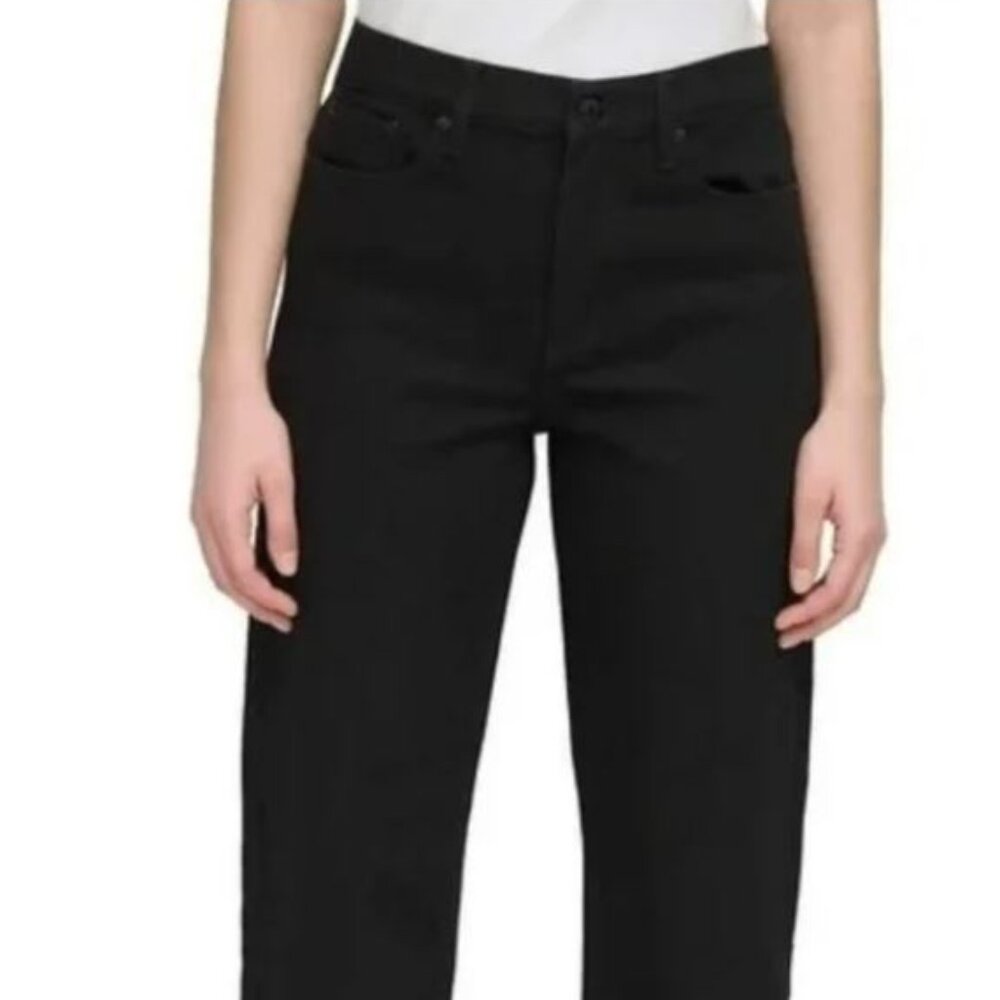 Calvin Klein Women High Rise Straight Leg Jeans Back Pocket Waist Logo Black 8